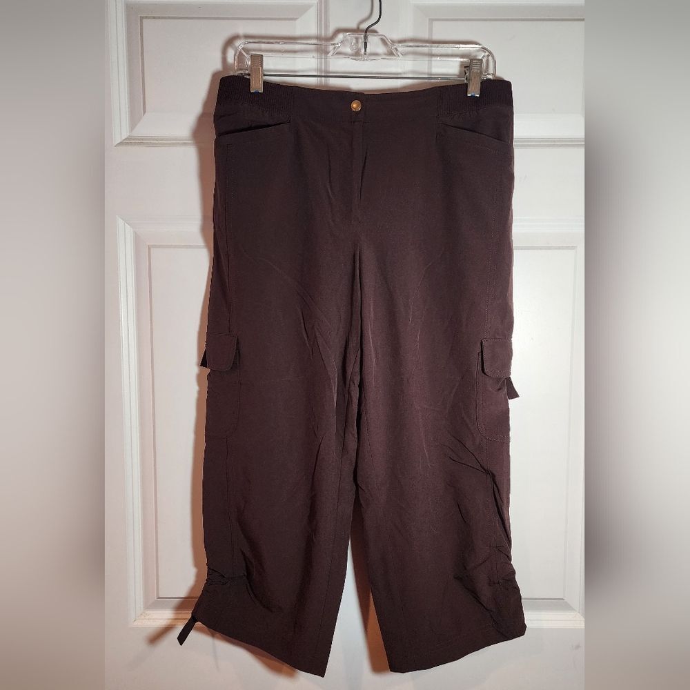 Chico's Zenergy Brown Lightweight Crop Pants Snap Closure M Chicos 1